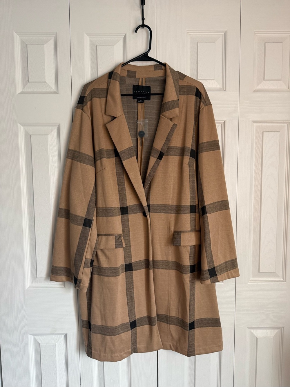 Sanctuary Catalina Plaid Blazer Coat Jacket Camel Tan Brown 3X One Button